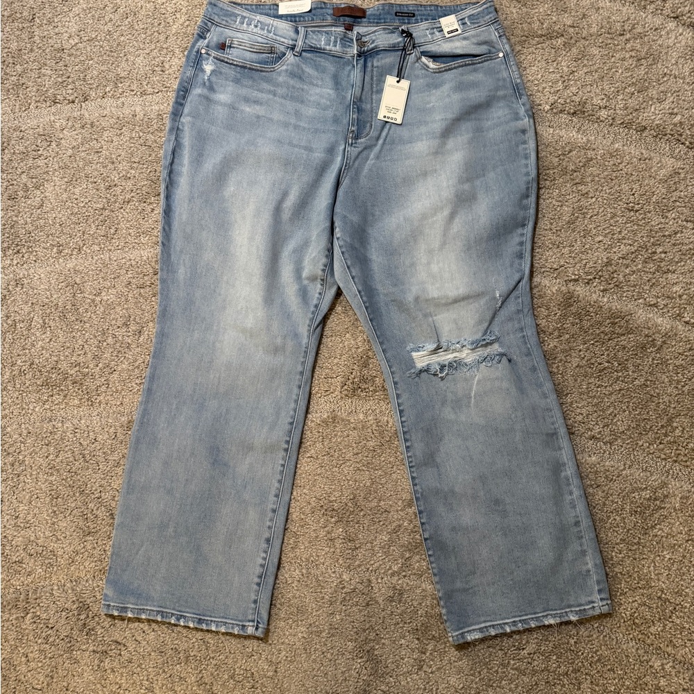 Judy Blue Light Wash Wide Leg Jeans with Knee Distress
